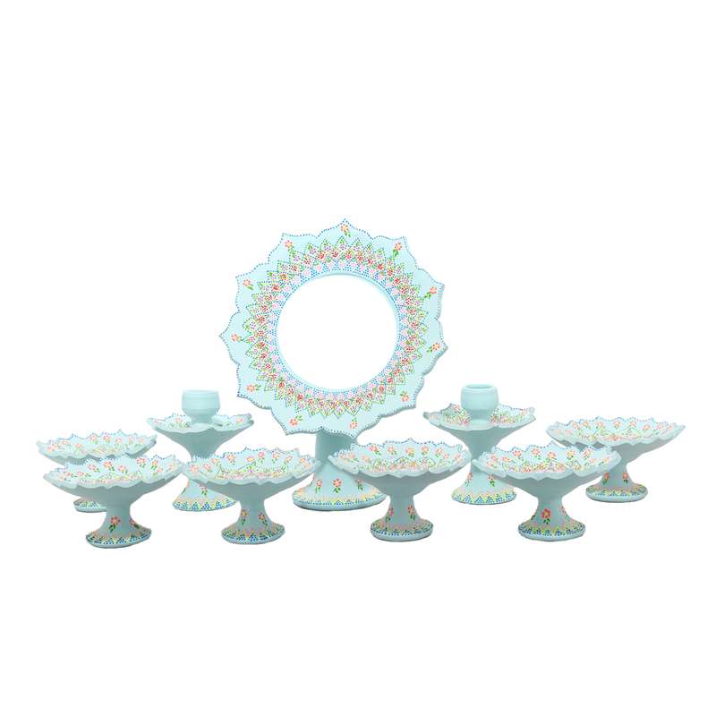 مجموعه ظروف هفت سین 9 پارچه مدل نقطه کوبی کد NR-014