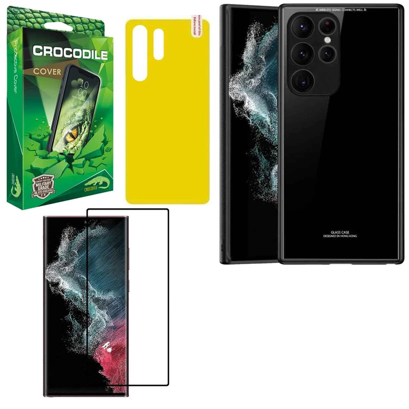 کاور کروکودیل مدل PG-CO-BND مناسب برای گوشی موبایل سامسونگ Galaxy S22 Ultra به همراه محافظ صفحه نمایش و محافظ پشت گوشی