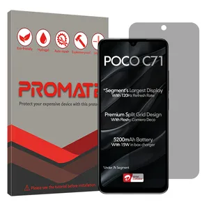 Promate Resistant model privacy screen protector suitable for Xiaomi Poco C71 mobile phone
