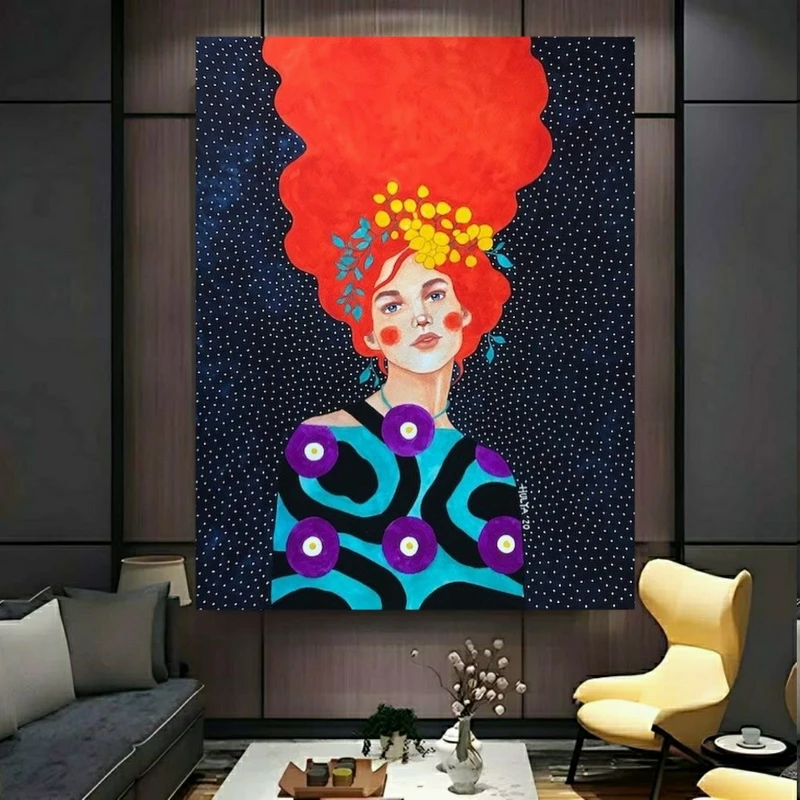 پوستر پارچه ای طرح مخمل نقاشی مدل موی سرخ کد BK24830