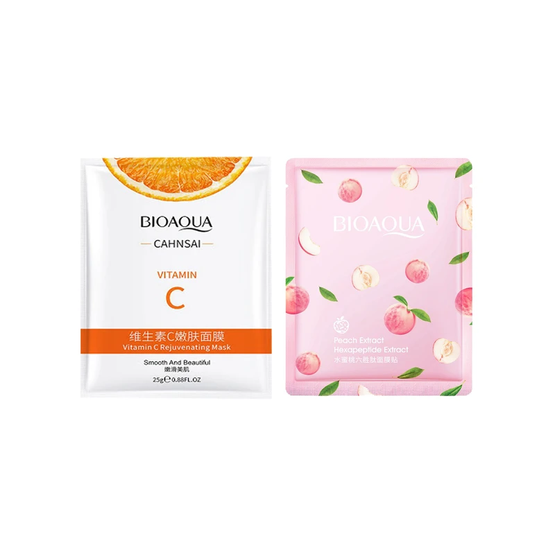 ماسک صورت بایو آکوا مدل ویتامین سی وزن 25 گرم به همراه ماسک صورت مدل هلو