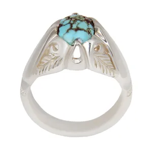 انگشتر نقره مردانه بازرگانی میلادی مدل فیروزه نیشابور رکاب دستساز کد AM_2321