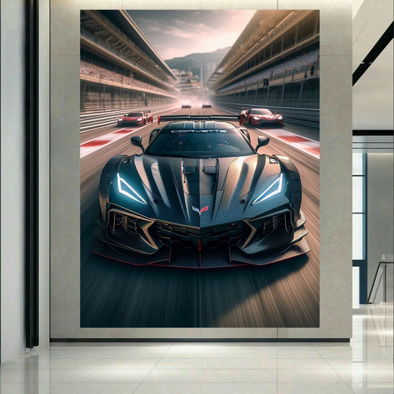  تابلو بوم طرح مخمل ماشین اسپرت مدل chevrolet corvette c8 racetrack کد AR302458