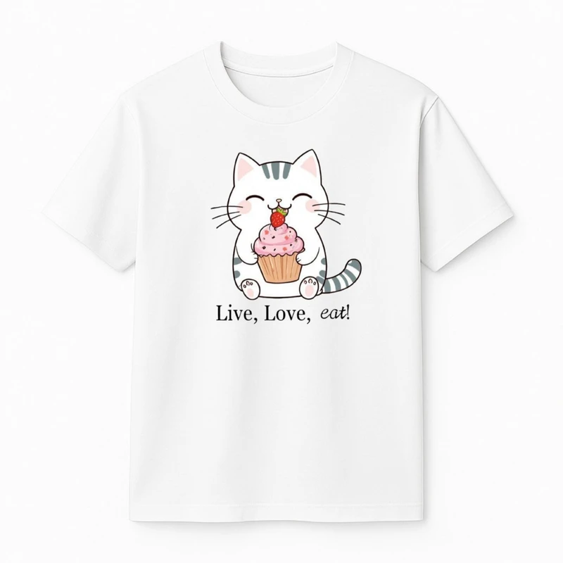 تی‌شرت آستین کوتاه دخترانه مدل گربه و کاپ کیک 