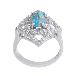 انگشتر نقره زنانه بازرگانی میلادی مدل سنگ فیروزه کد AWR_1014
