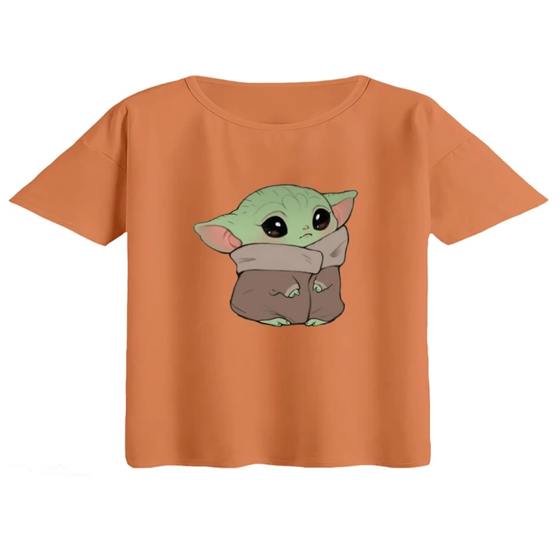 کراپ تی‌شرت آستین کوتاه زنانه مدل بیبی یودا کد۱