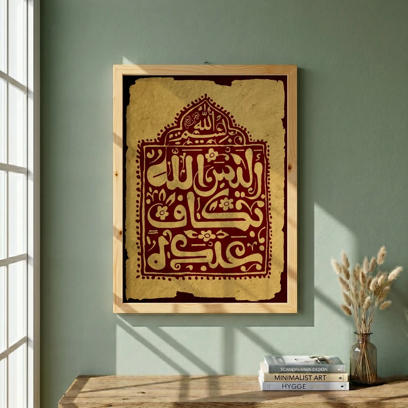 تابلو طرح قرآنی الیس الله بکاف عبده مدل G14637 فریم کرم روشن