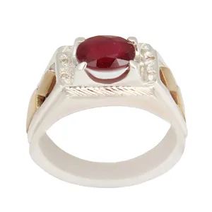 انگشتر نقره مردانه بازرگانی میلادی مدل سنگ یاقوت سرخ رکاب دستساز رولکسی کد AM_2376