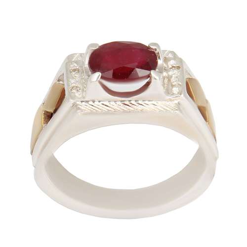 انگشتر نقره مردانه بازرگانی میلادی مدل سنگ یاقوت سرخ رکاب دستساز رولکسی کد AM_2376