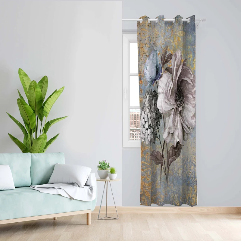 پرده طرح گل مدل مخمل پانچی کد 5233L z سایز 140x200 سانتی متر