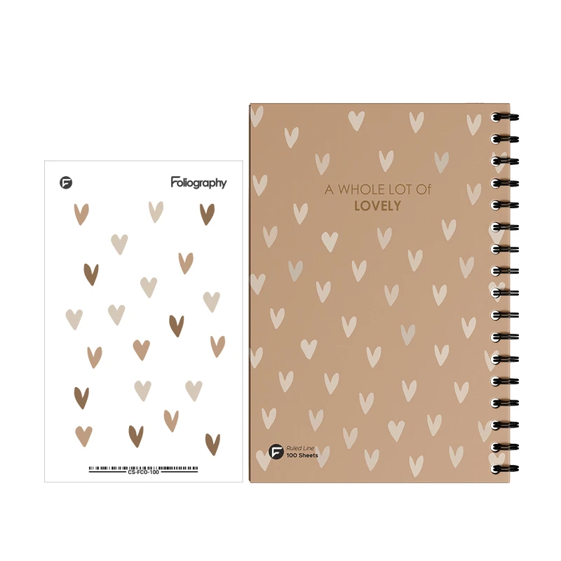 دفتر مشق 100 برگ فولیوگرافی طرح قلب  به همراه استیکر