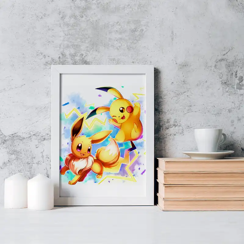تابلو خندالو مدل  پیکاچو و ایو انیمه پوکمون کد 17365