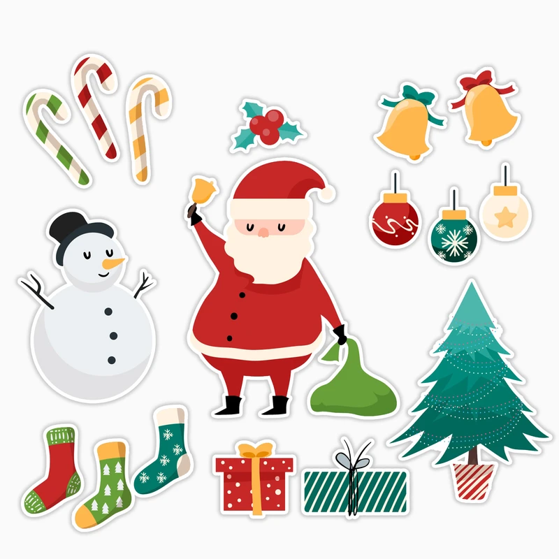 استیکر لپ تاپ و موبایل بووم طرح بابا نوئل کد MR152 مجموعه 16 عددی