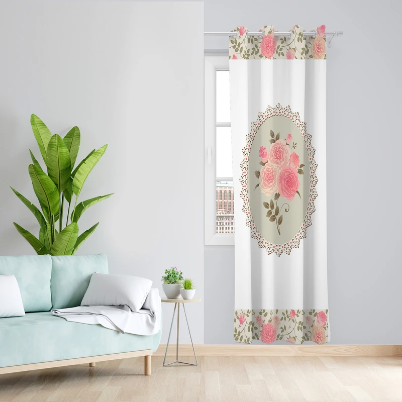 پرده طرح قاب گل مدل مخمل پانچی کد  L 274 Z سایز 140x200 سانتی متر