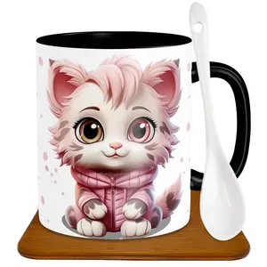 ماگ طرح گربه مدل S1013 به همراه زیر لیوانی