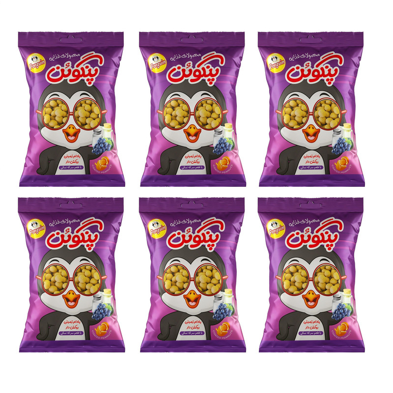 بادام زمینی روکش دار دراژه هلندی با طعم سرکه نمکی پنگوئن - 80 گرم بسته 6 عددی