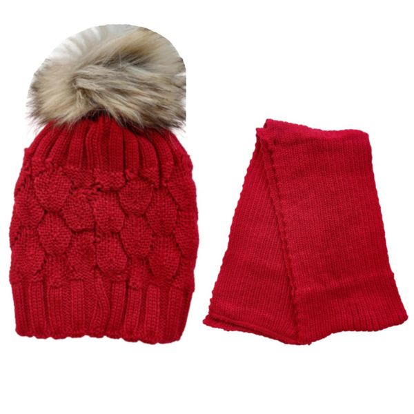 ست کلاه و شال گردن بافتنی دخترانه مدل زمستانی آناناسی رنگ قرمز