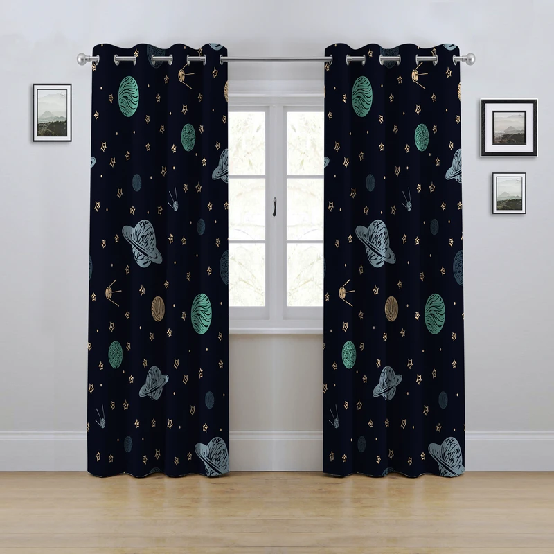 پرده مدل پانچی طرح کودکانه فضا سایز 280x145 سانتی متر