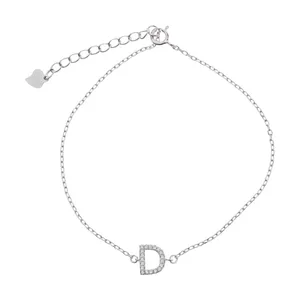 دستبند نقره آی جواهر طرح حرف D کد 77306D
