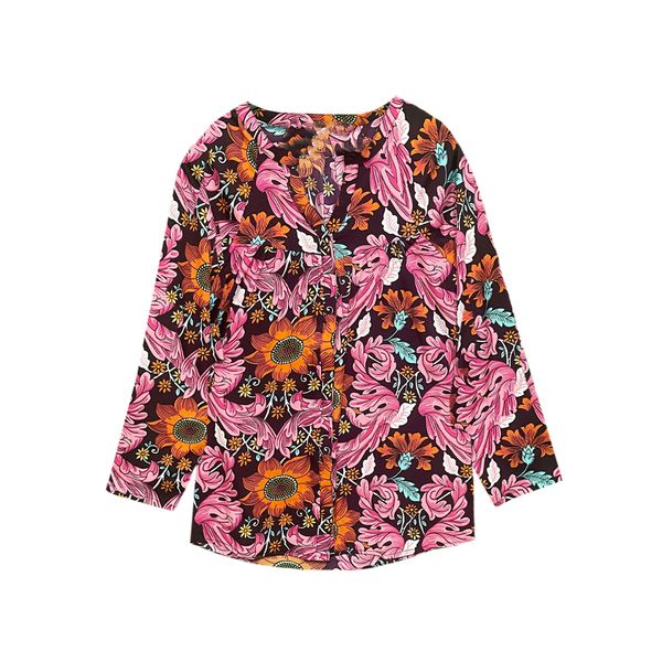 شومیز آستین بلند یقه گرد زنانه مدل 48674 رنگ زرشکی