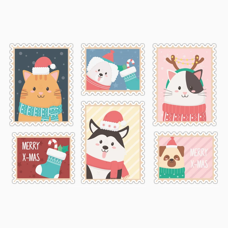 استیکر لپ تاپ و موبایل بووم طرح تمبر کریسمس کد MD47 مجموعه 6 عددی