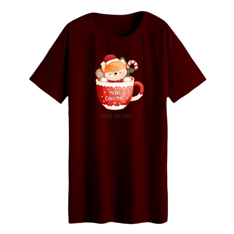 تی شرت لانگ زنانه مدل گوزن کریسمس کد 1