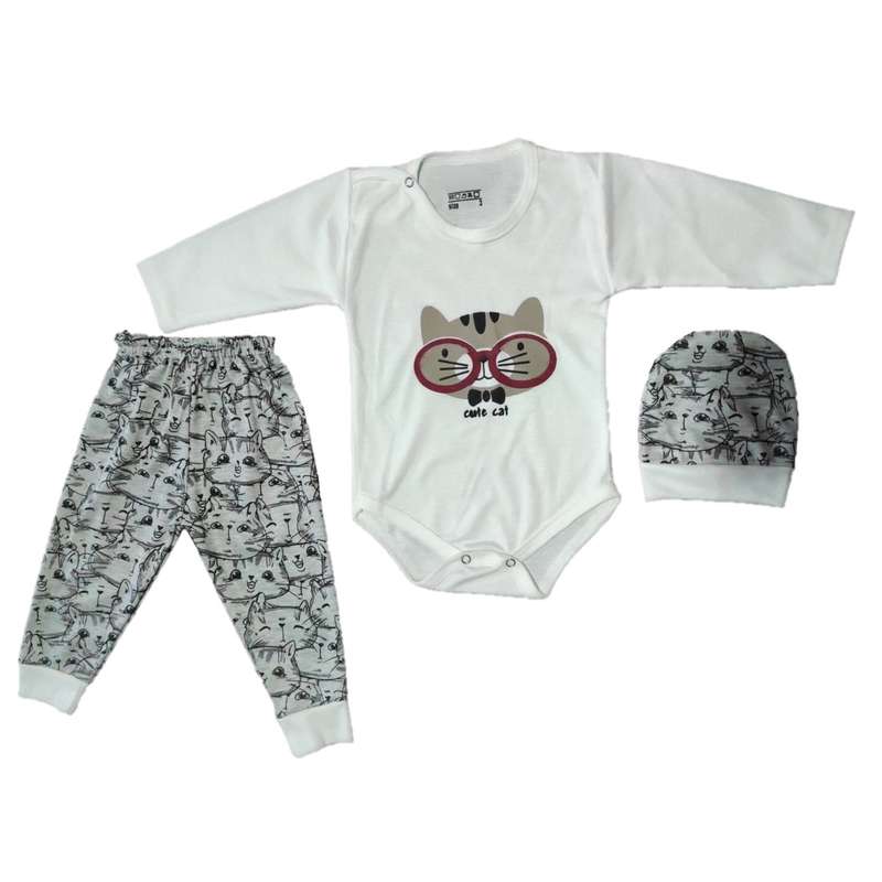 ست 3 تکه لباس نوزادی مدل گربه بامزه کد 01