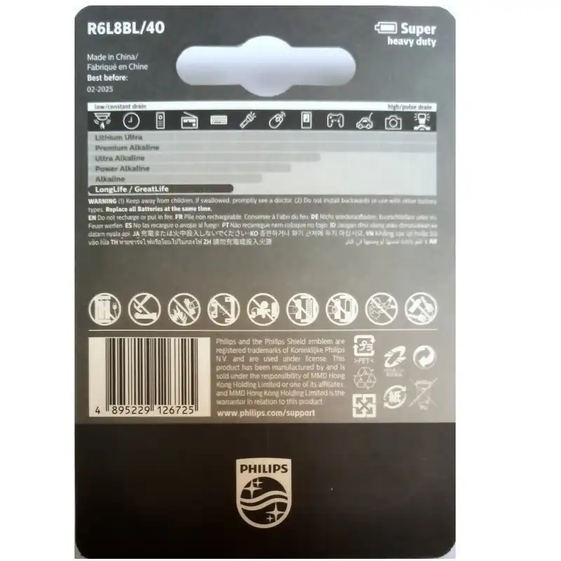 باتری قلمی فیلیپس مدل LongLife R6L8BL بسته هشت عددی