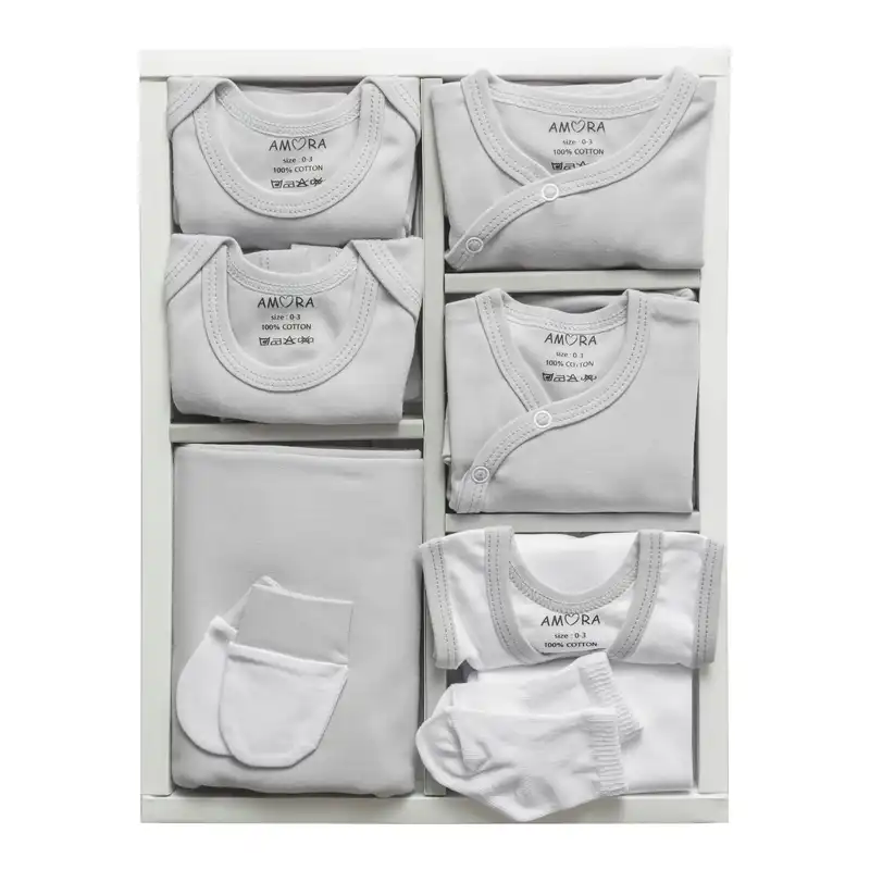 ست 19 تکه لباس نوزادی آمورا مدل sensitive رنگ طوسی