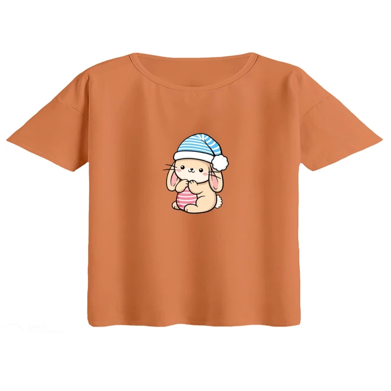 کراپ تی‌شرت آستین کوتاه زنانه مدل خرگوش کد 01