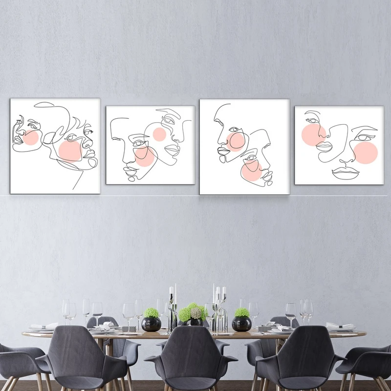 تابلو شاسی بکلیت طرح نقاشی مینیمال چهره مدل SH-593 مجموعه 4 عددی