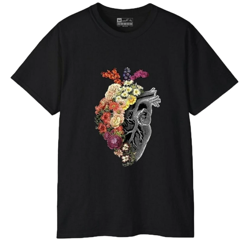 تی شرت آستین کوتاه مردانه پاد آفرین مدل قلب عشق گل  کد 57
