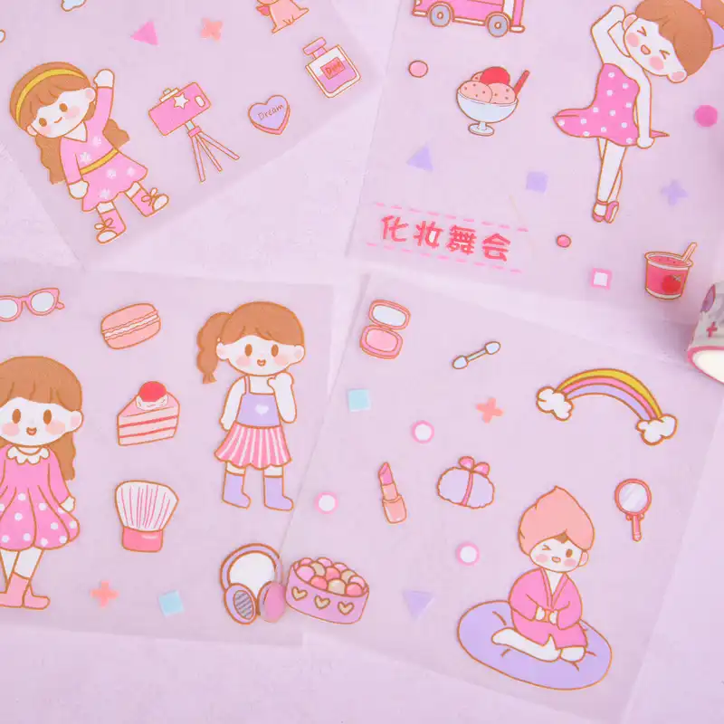 چسب نواری مدل واشی طرح فانتزی دخترانه به همراه استیکر مجموعه 8عددی