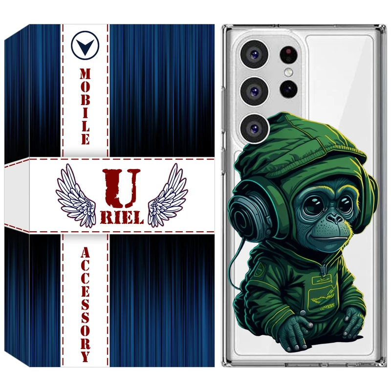 کاور یوریل مدل Clear کد 45 طرح میمون سبز مناسب برای گوشی موبایل سامسونگ Galaxy S23 Ultra