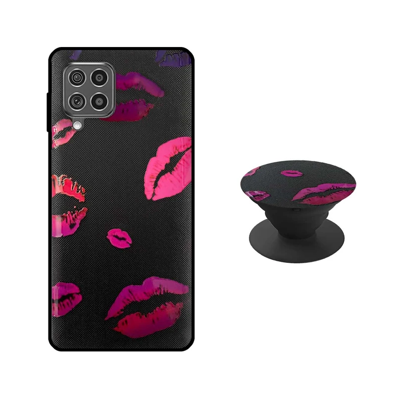 کاور دکین مدل Rikki طرح Kiss مناسب برای گوشی موبایل سامسونگ Galaxy F62 / M62 به همراه پاپ سوکت