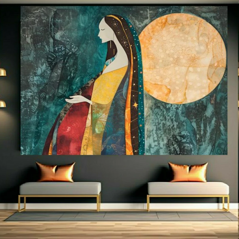 تابلو بوم طرح مخمل بانوی ماه مدل حاله نور کد BK23690