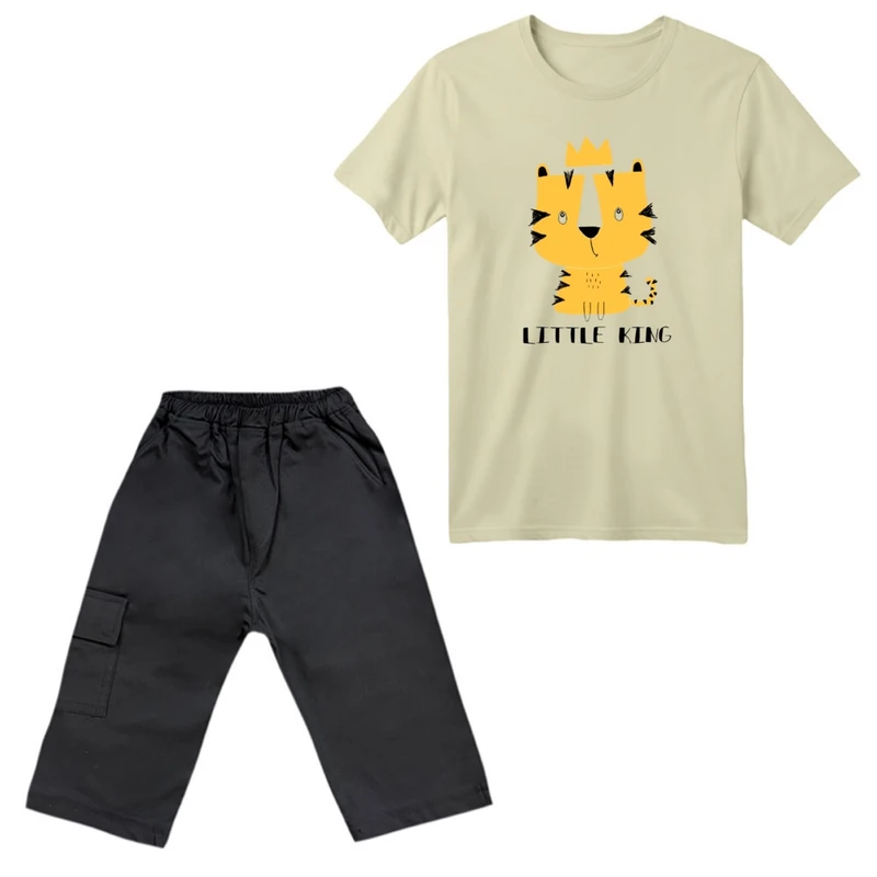 ست تی‌شرت آستین کوتاه و شلوارک پسرانه مدل ببر‌ کد ۲۴