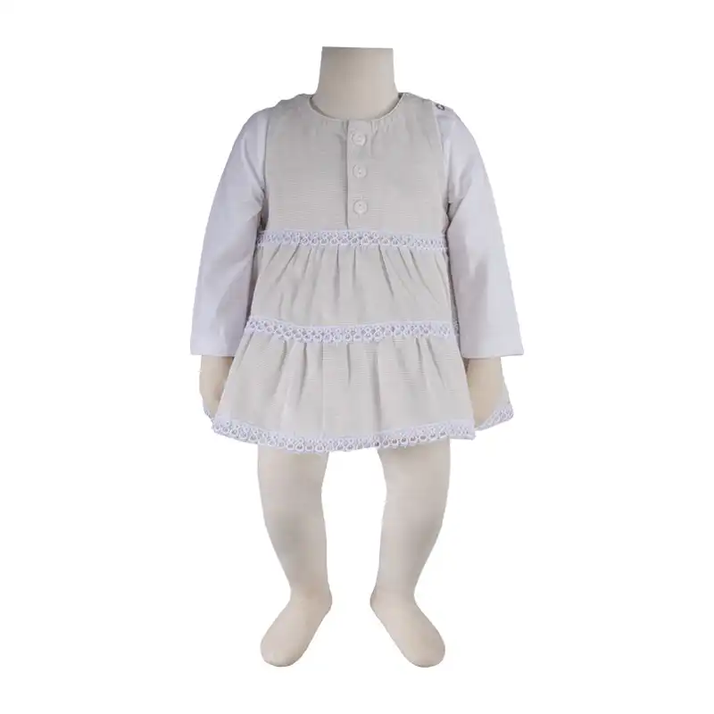 ست پیراهن و بادی نوزادی آدمک مدل چیندار کد 127100 رنگ سفید