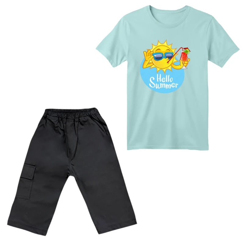 ست تی‌شرت آستین کوتاه و شلوارک پسرانه مدل سلام تابستون