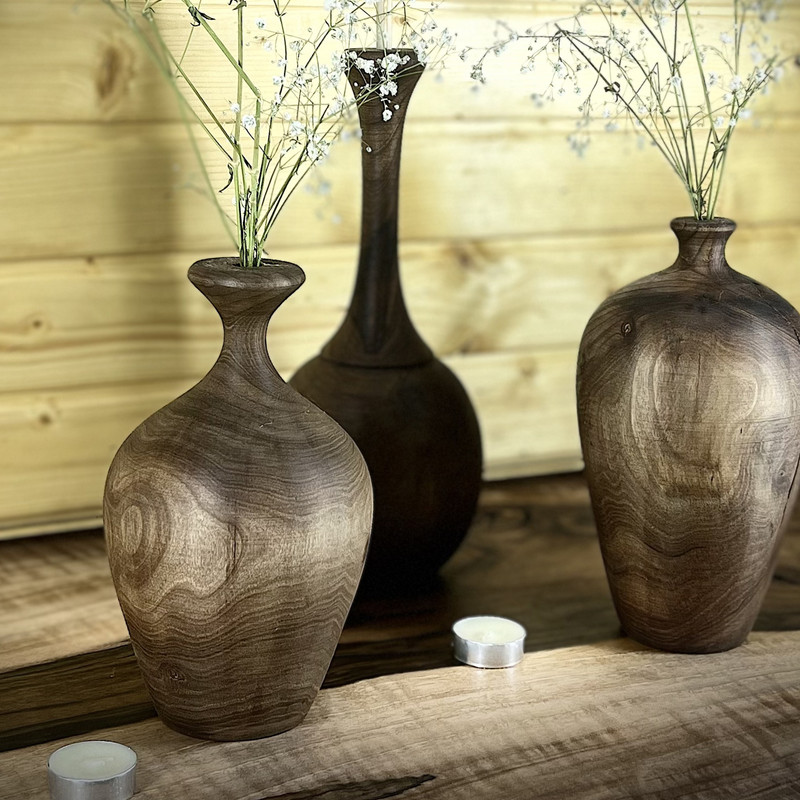 گلدان دکوری مدل چوبی کد G01 مجموعه 3 عددی