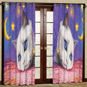 پرده مدل گربه غمگین هازان پانچی کد 2490 سایز 140x200 سانتی متر