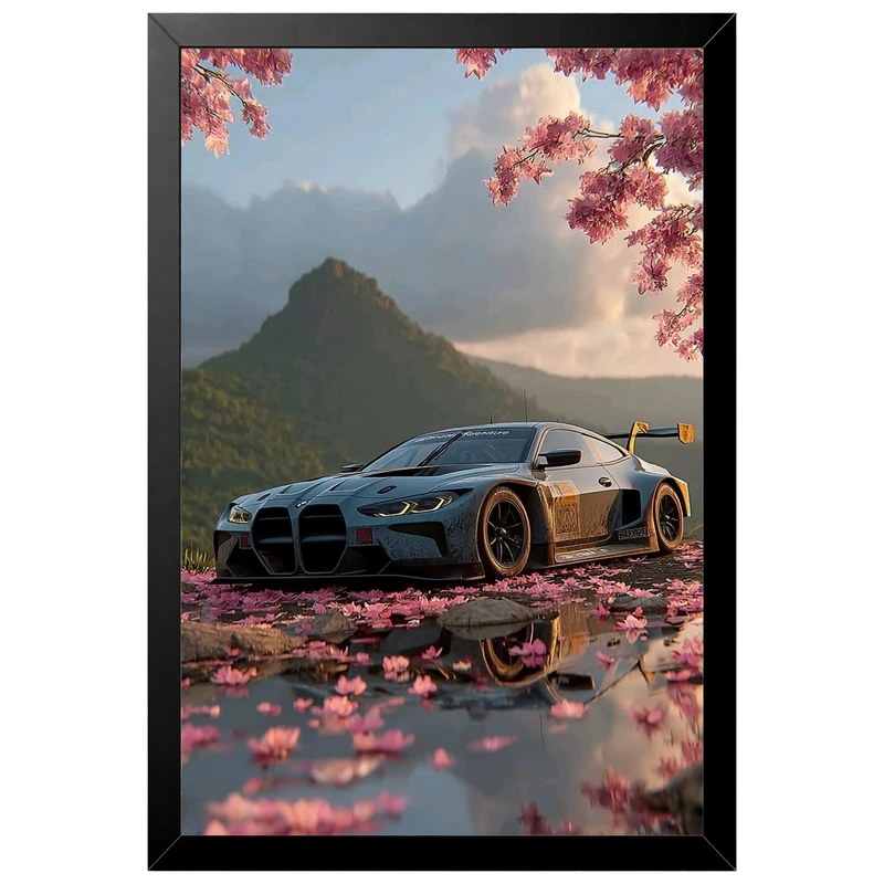 تابلو بکلیت طرح ماشین و خودرو بی ام و BMW M4 GT3 مدل B-po2265 فریم مشکی