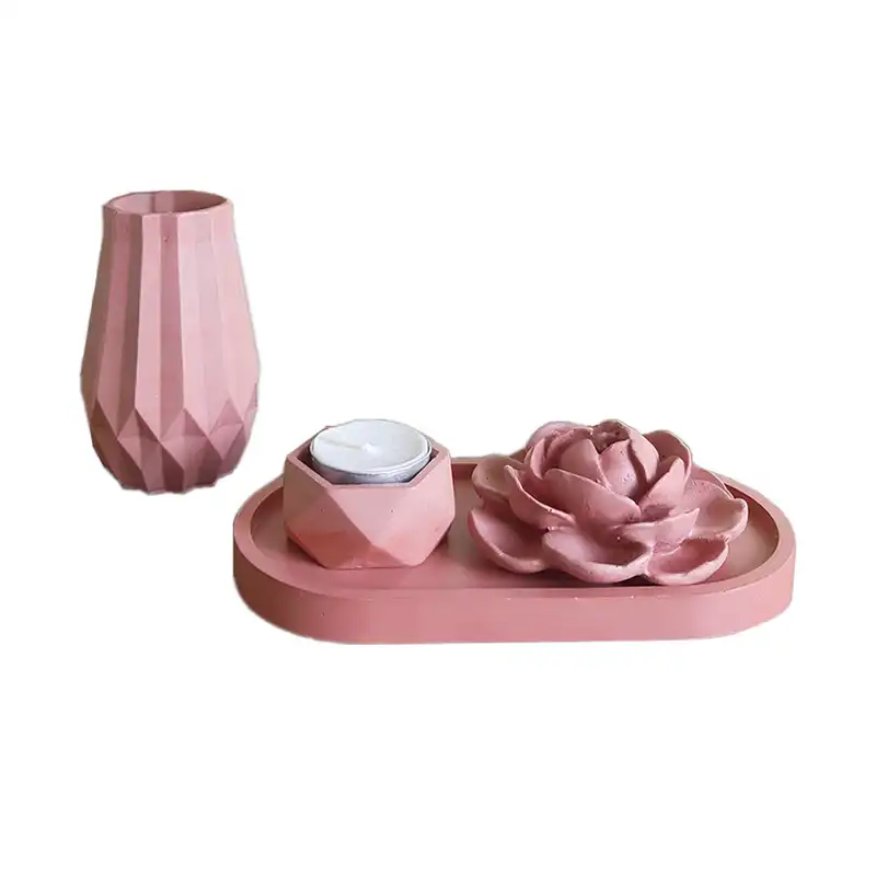 ست 5 تکه جاشمعی و جاعودی بتنی مدل مینیمال