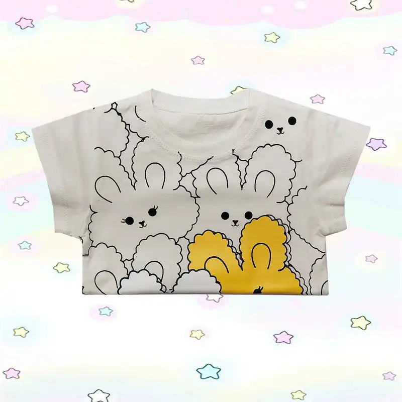 تی شرت آستین کوتاه دخترانه آیلین طرح خرگوش کد 150010