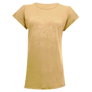 تی شرت آستین کوتاه زنانه مدل دوچرخه مدل نگینی کد tm-1934 رنگ کرم