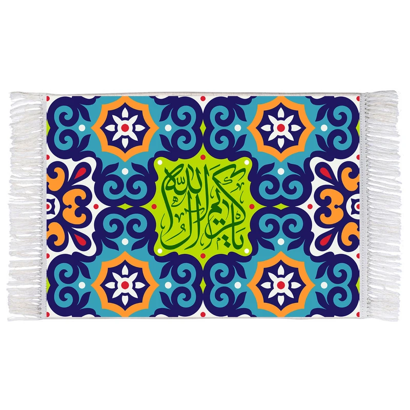 فرش ماشینی دیوارکوب اطلس آبی مدل یا کریم آل الله کد T4587