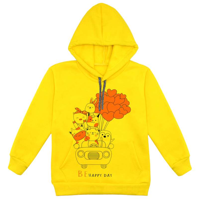 هودی دخترانه مدل ماشین حیوانات F134 رنگ زرد