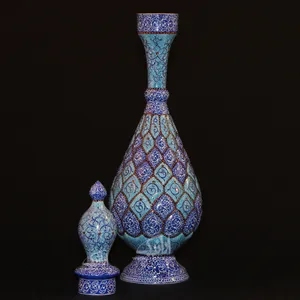 صراحی میناکاری‏  ‏‏رنگ ‏آبی‏ طرح ‏اسلیمی‏ مدل 1005300003