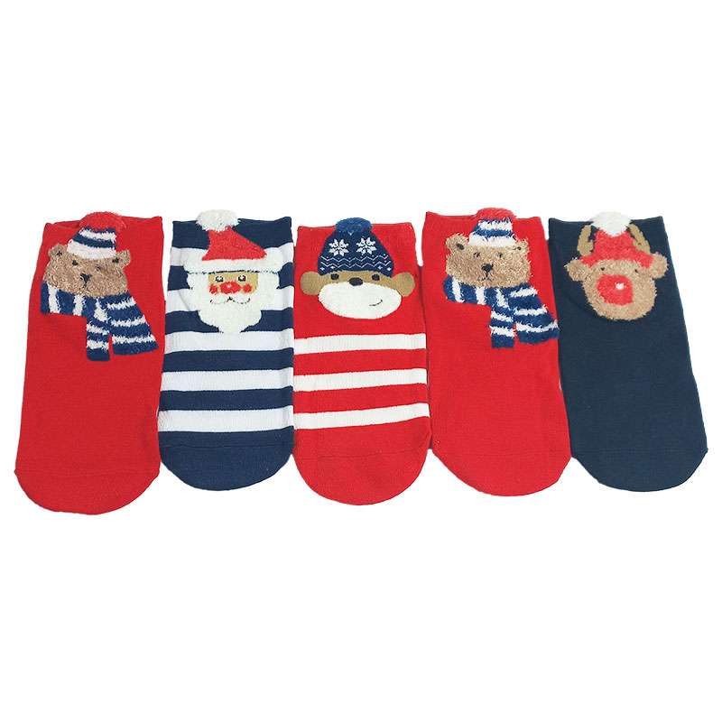 جوراب دخترانه طرح کریسمسی مدل 8034 بسته 5 عددی
