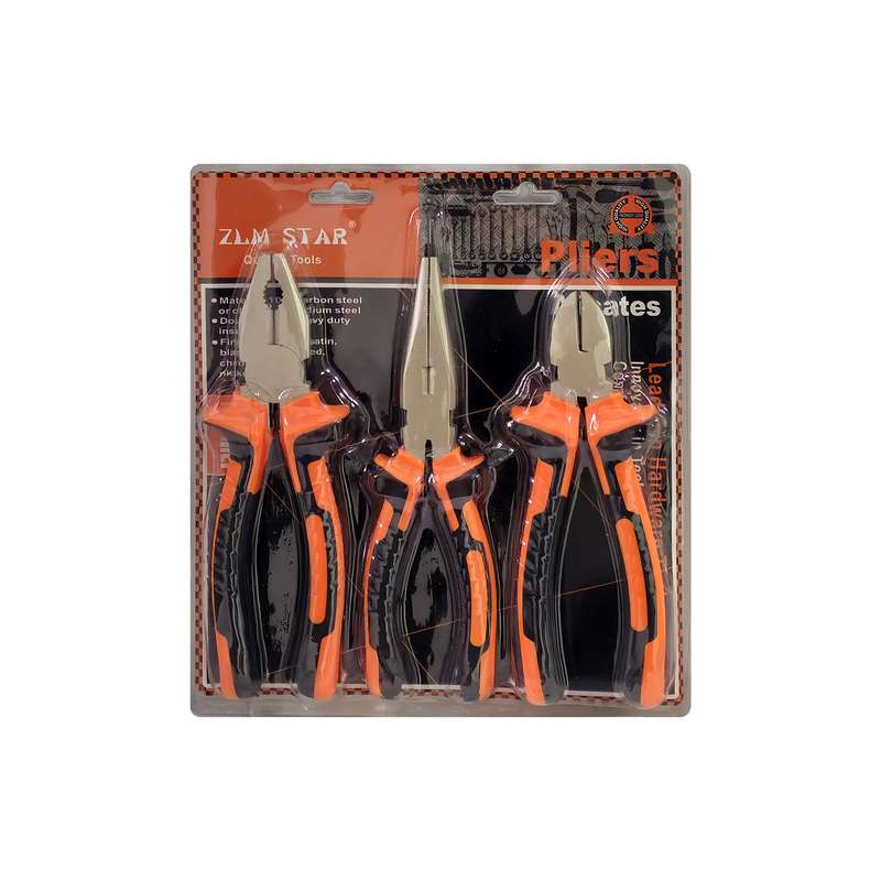 انبردست سیم چین دم باریک استار مدل zlm3 سایز 8 اینچ مجموعه 3 عددی